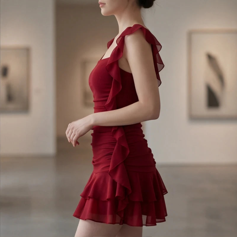 Portofino Ruffle Dress - Red - women's dress - Hendlys - Image 2