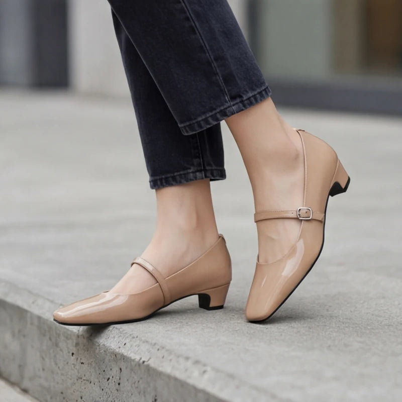 Helena Genuine Leather Heels - Apricot - genuine leather - Hendlys - Image 5