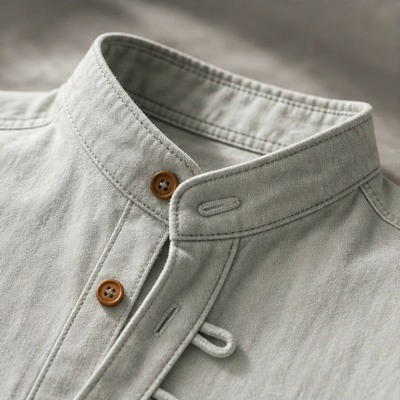 Yoake Mandarin Collar Shirt - Gray - mandarin collar - Hendlys - Image 3