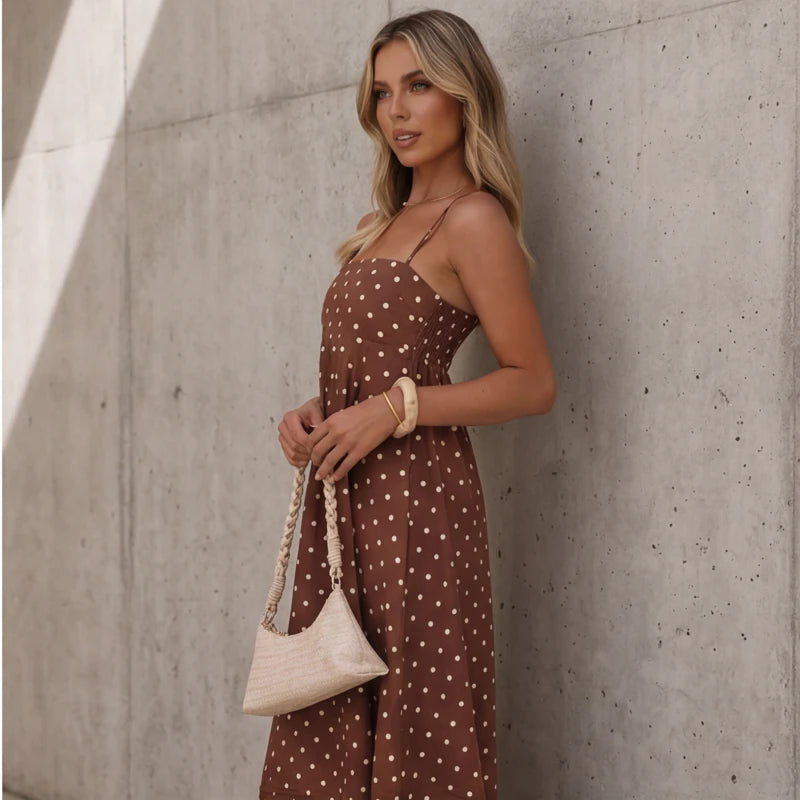 Salento Polka Dot Dress - Brown - women's dress - Hendlys - Image 2