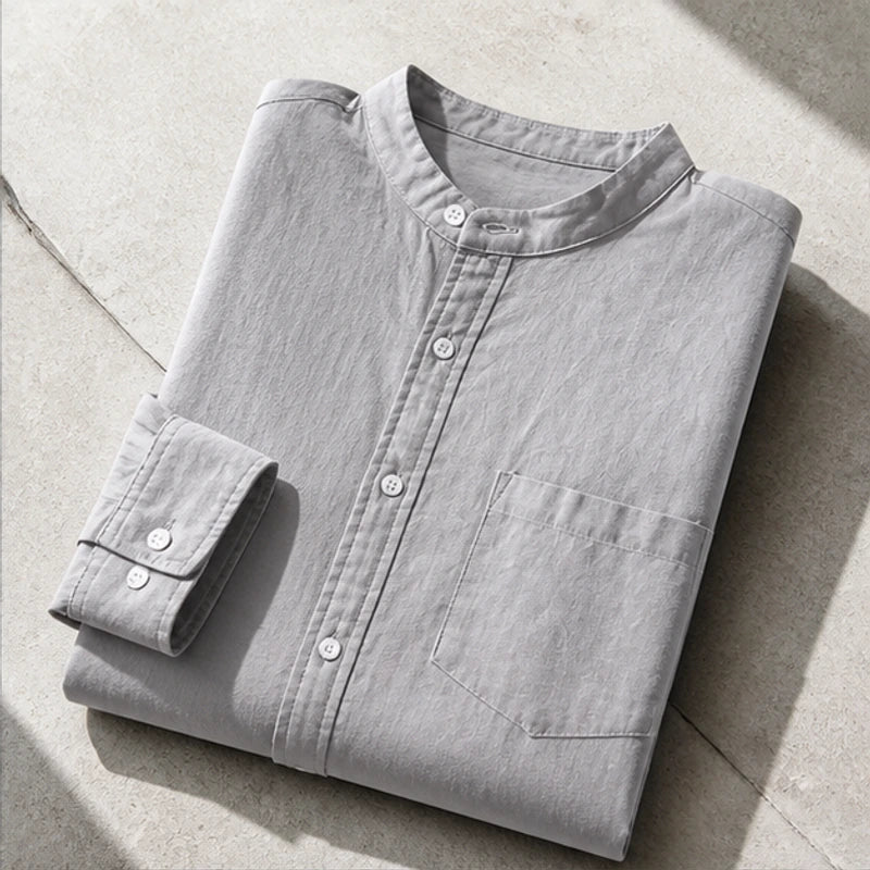 Amalfi Linen Mandarin Collar Shirt - Gray - men's shirts - Hendlys - Image 2