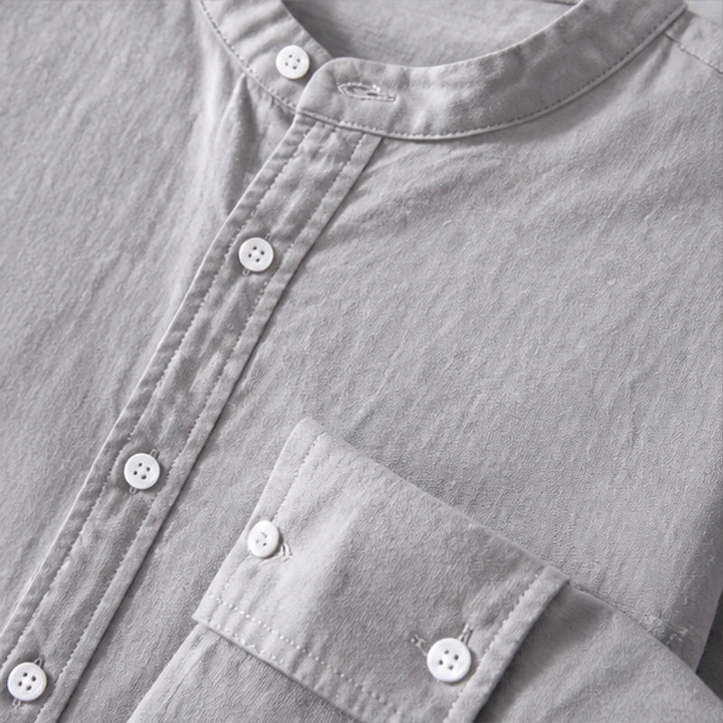 Amalfi Linen Mandarin Collar Shirt - Gray - linen shirt - Hendlys - Image 3