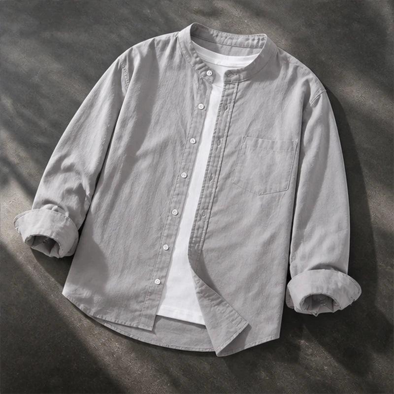 Amalfi Linen Mandarin Collar Shirt - Gray - mandarin collar - Hendlys - Image 4