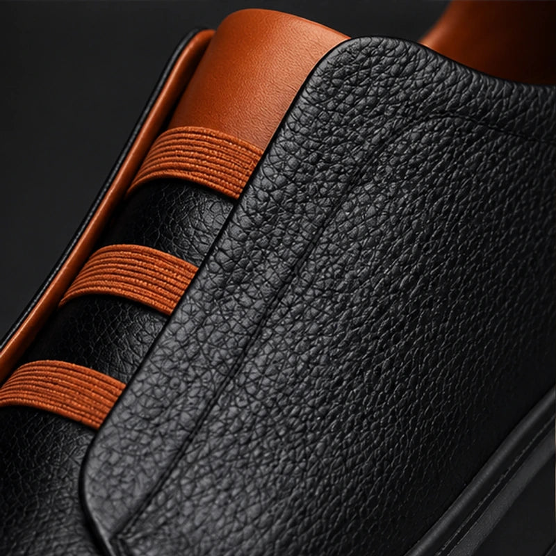 Vantinio Genuine Leather Sneakers - Black Brown - mens sneakers - Hendlys - Image 2