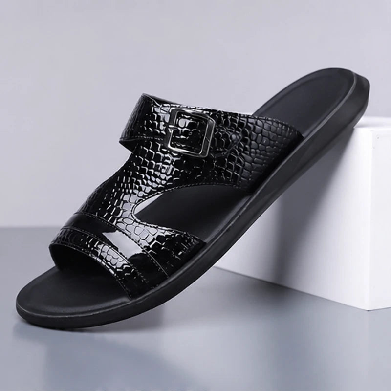 Vardon Open-Weave Leather Sandal - Black - Sandals - Hendlys - Image 1