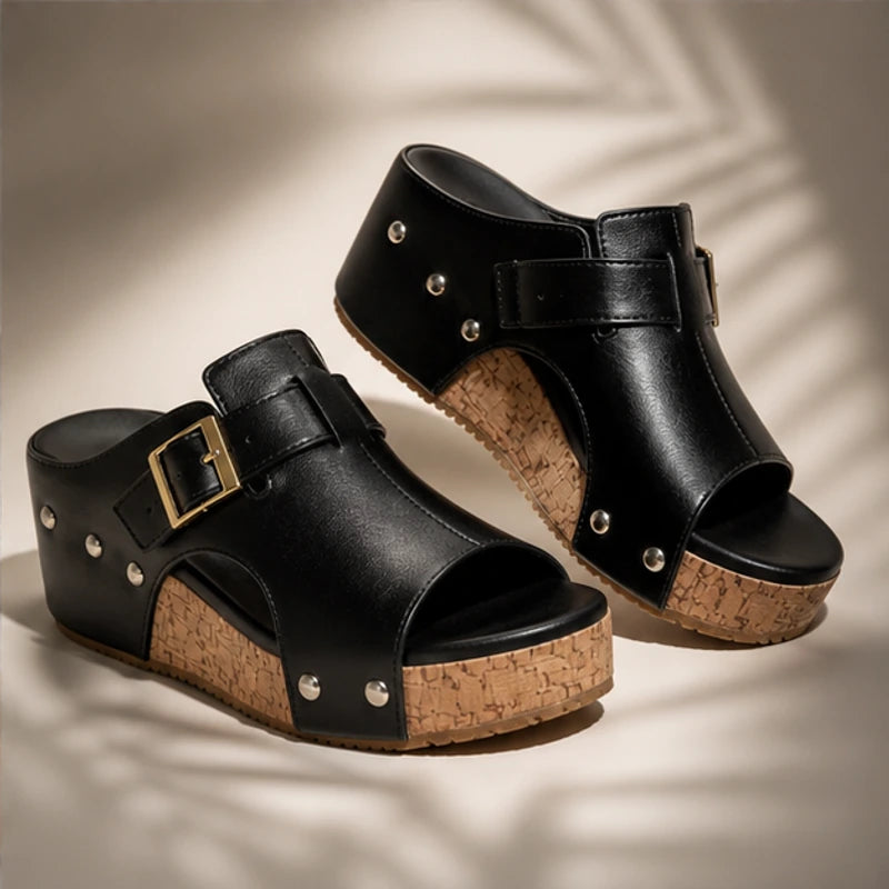 Zulana Platform Sandals - Black - leather sandals - Hendlys - Image 5