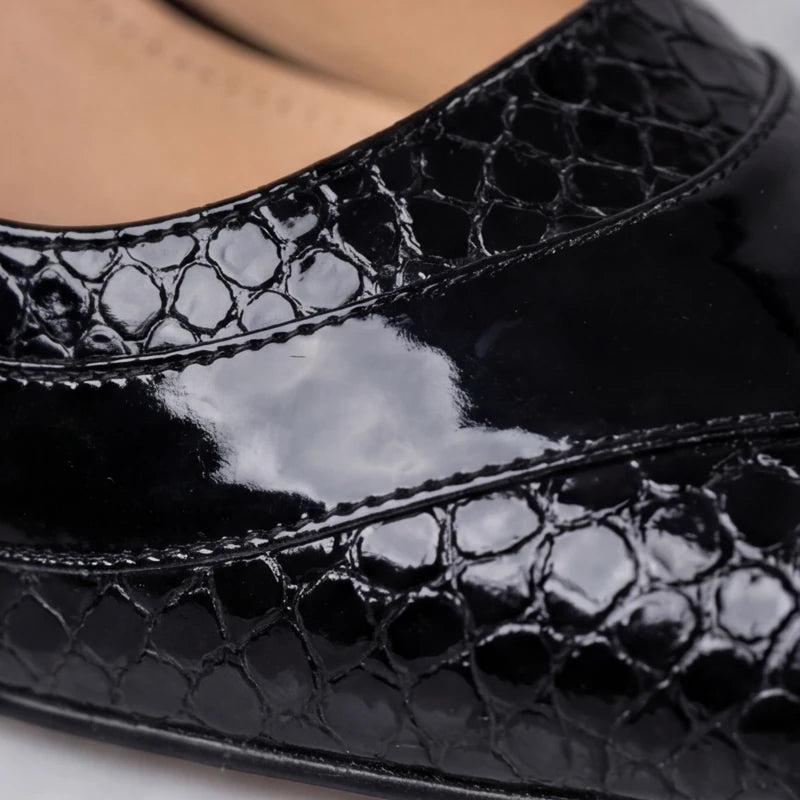Maria May Metallic Heels - Black - crocodile texture - Hendlys - Image 5