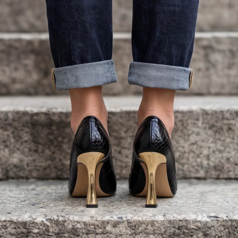 Maria May Metallic Heels - Black - statement heels - Hendlys - Image 7