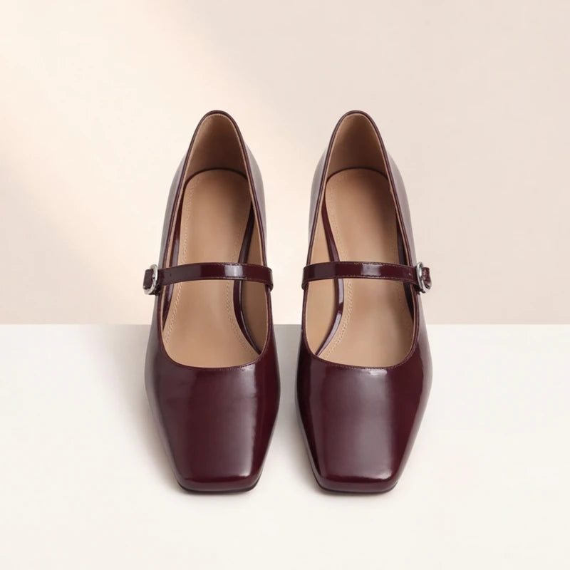 Helena Genuine Leather Heels - Maroon - low heel - Hendlys - Image 7