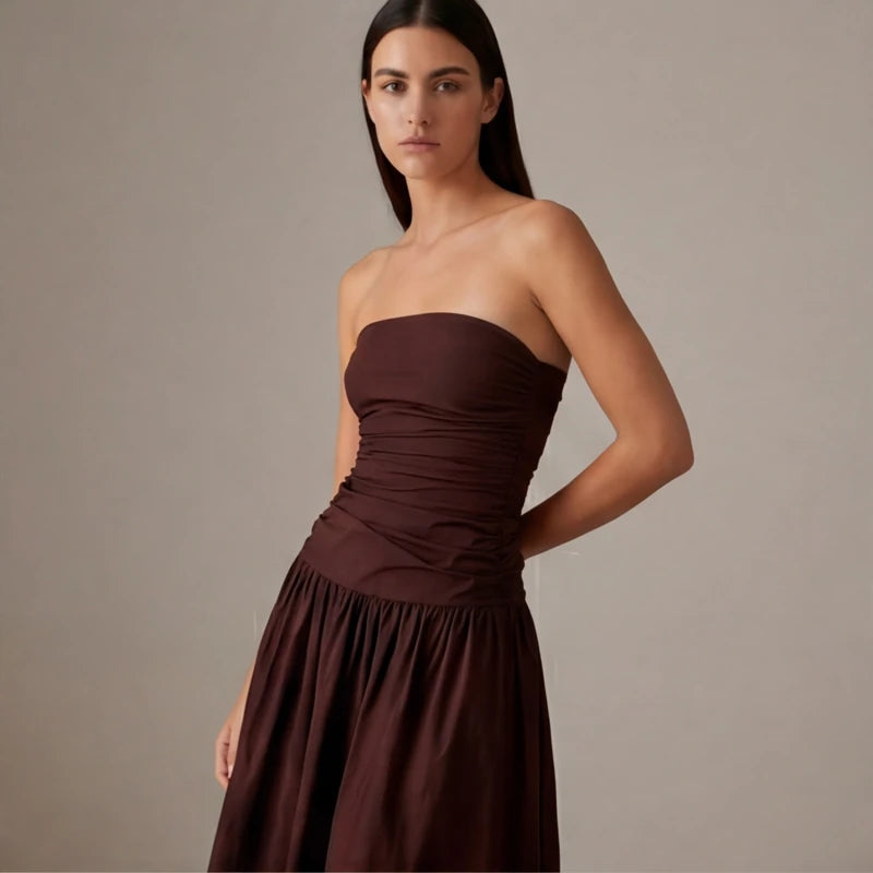 Grazania Strapless Dress - Brown - women's dress - Hendlys - Image 2