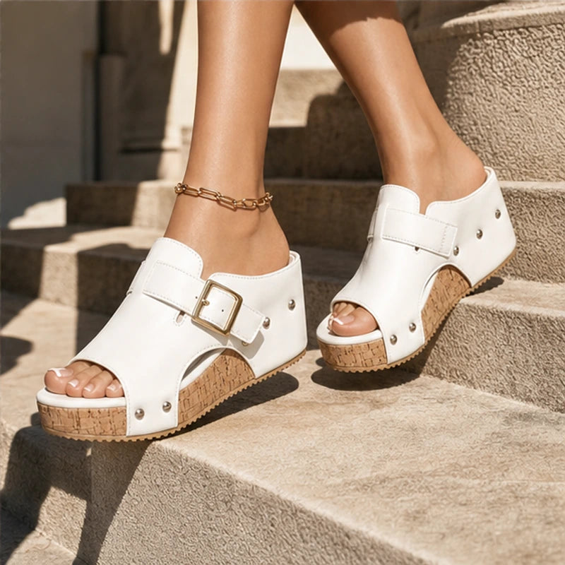 Zulana Platform Sandals - White - leather sandals - Hendlys - Image 5