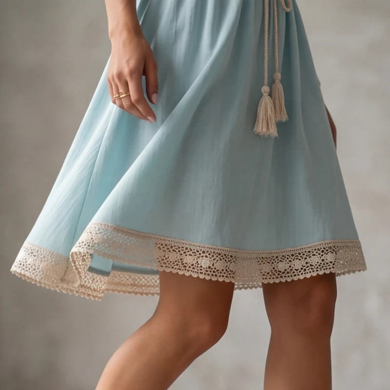 Comporta Lace Midi Dress - Light Blue - lace dress - Hendlys - Image 3