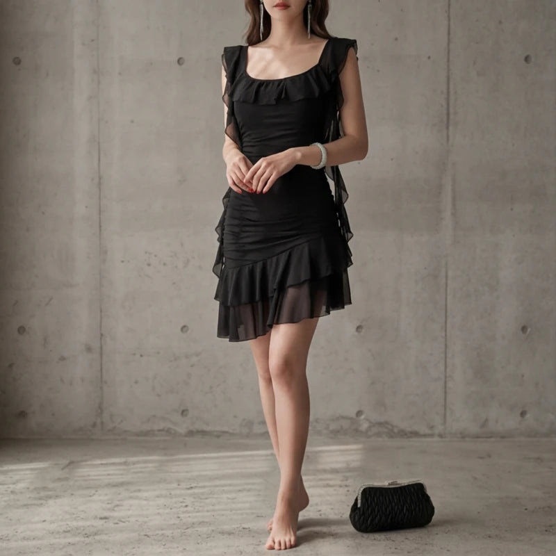 Portofino Ruffle Dress - Black - women's dress - Hendlys - Image 2