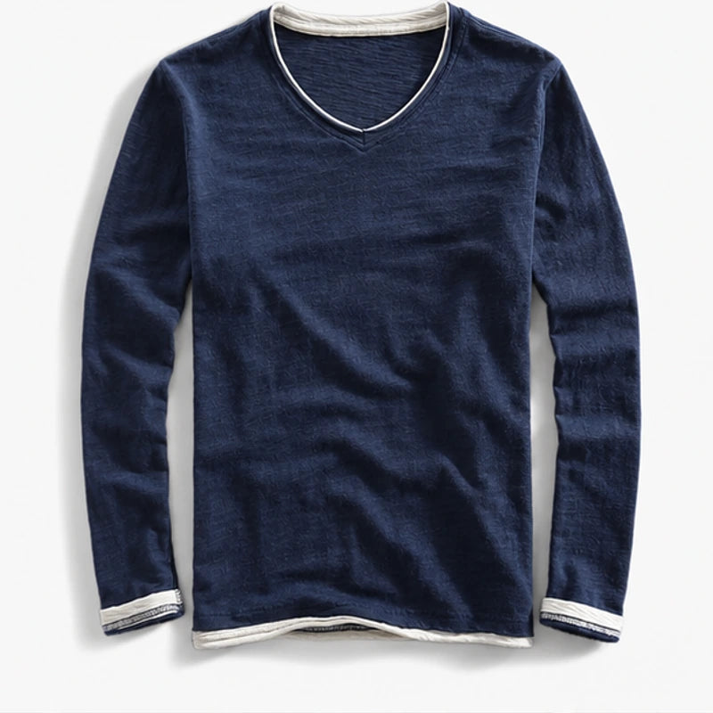 Kasane Cotton Long Sleeve Shirt - Navy Blue - Shirt - Hendlys - Image 1