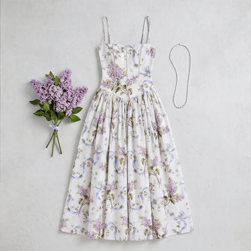 Venita Floral Maxi Dress - Lilac Flower - women's dress - Hendlys - Image 1