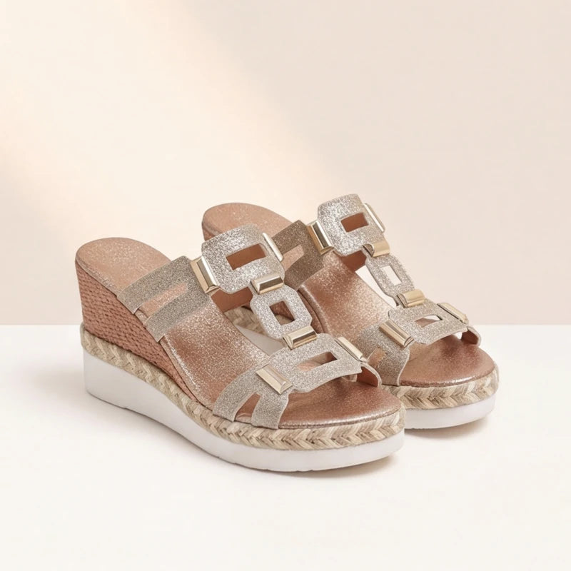 Marnola Chainlink Slides - Gold - women's slides - Hendlys - Image 1