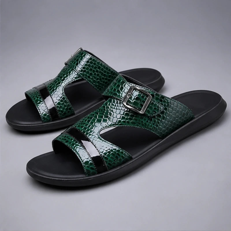 Vardon Open-Weave Leather Sandal - Green - men's sandals - Hendlys - Image 2