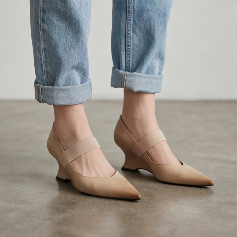Marla Genuine Leather Heels - Apricot - sharp toe - Hendlys - Image 6