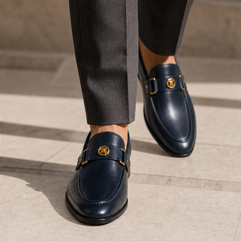 Verona Hand-Finished Leather Loafer - Navy - italian leather - Hendlys - Image 4