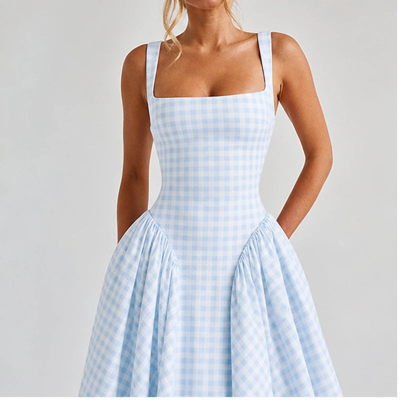 Kelly Holme Plaid Dress - Blue - Dress - Hendlys - Image 1
