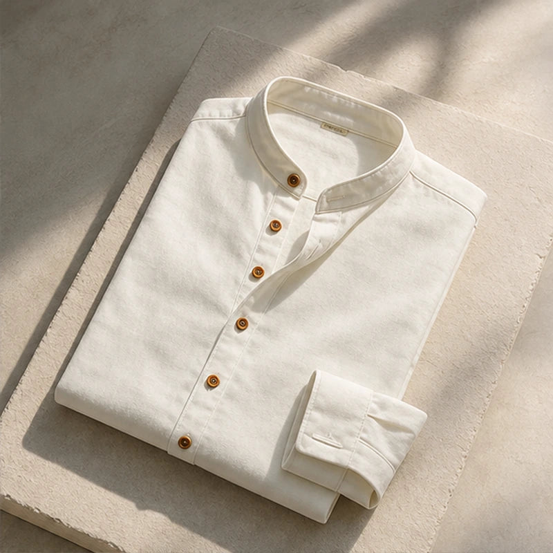 Yoake Mandarin Collar Shirt - White - men's shirt - Hendlys - Image 2