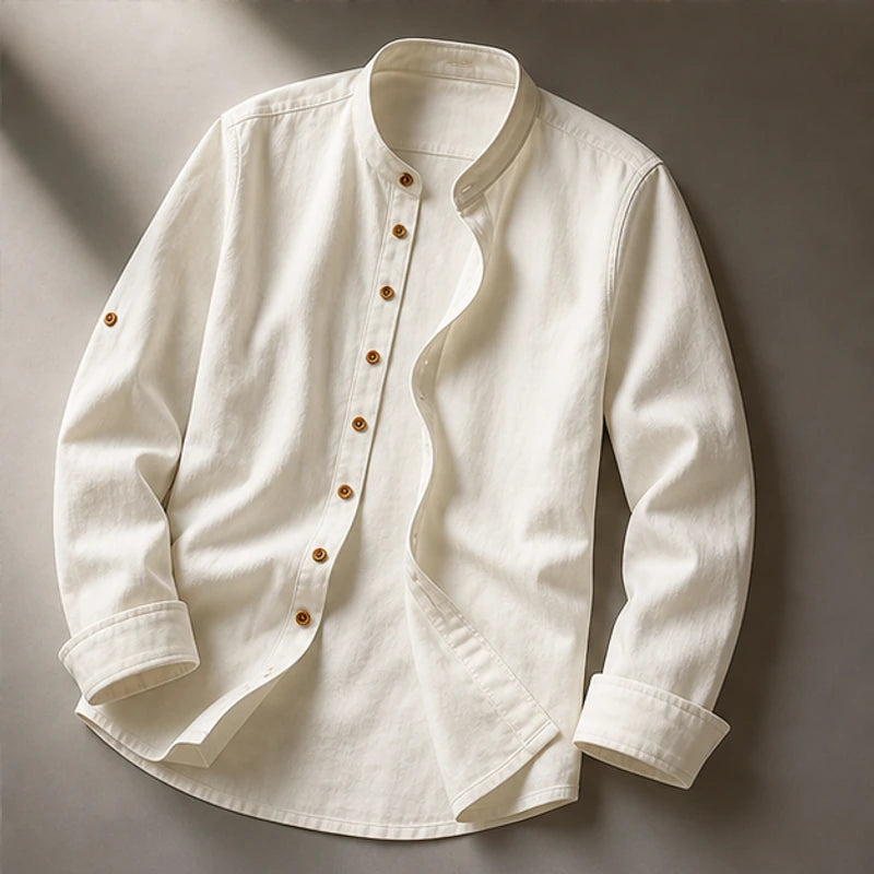Yoake Mandarin Collar Shirt - White - linen cotton - Hendlys - Image 4
