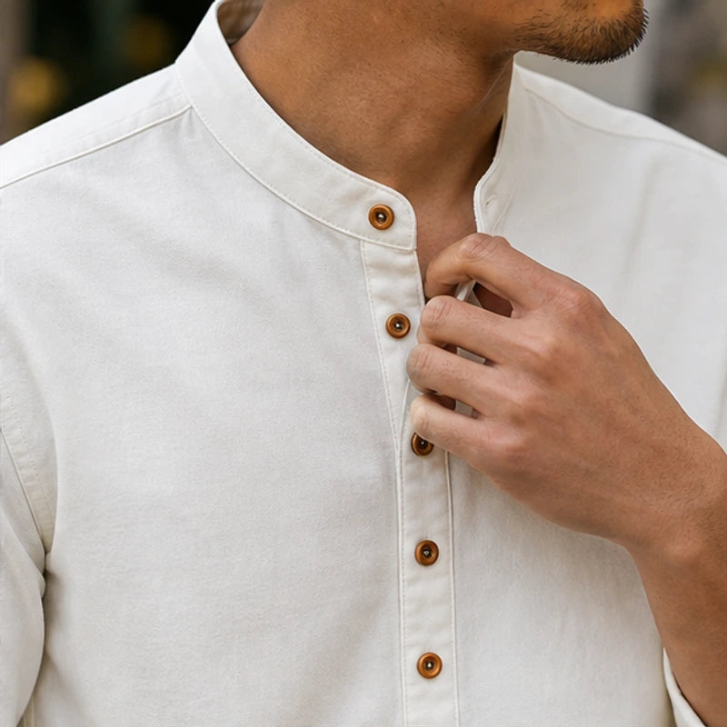Yoake Mandarin Collar Shirt - White - stand collar - Hendlys - Image 6
