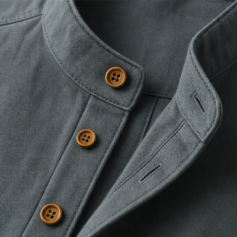 Yoake Mandarin Collar Shirt - Charcoal - mandarin collar - Hendlys - Image 3