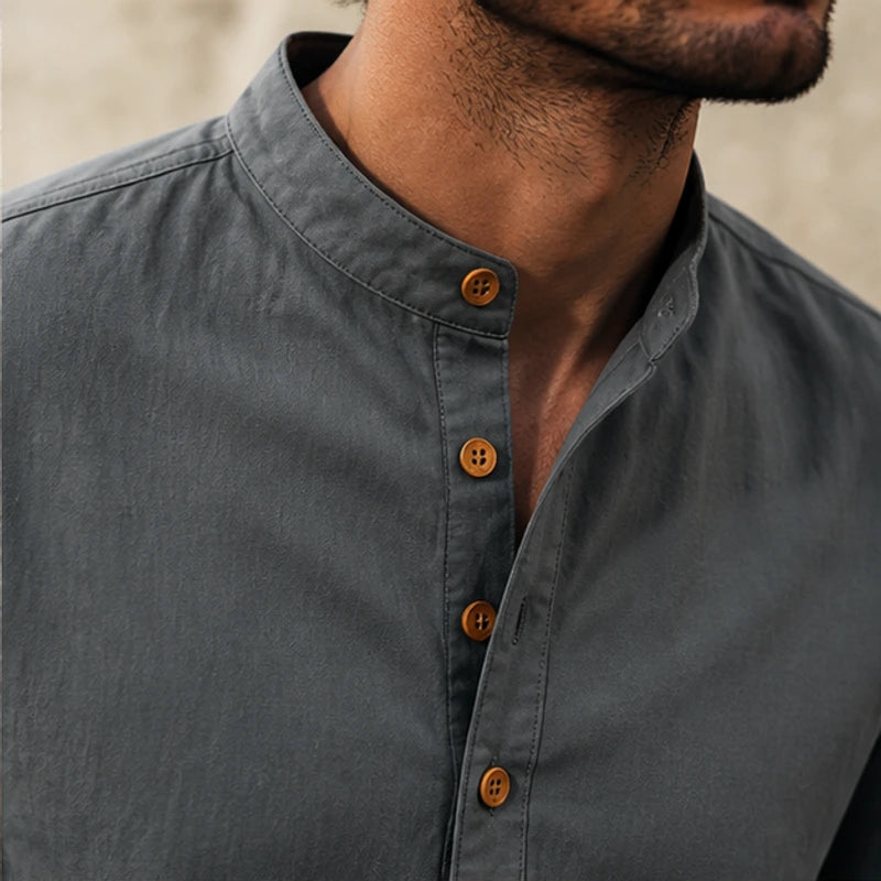 Yoake Mandarin Collar Shirt - Charcoal - lightweight shirt - Hendlys - Image 7