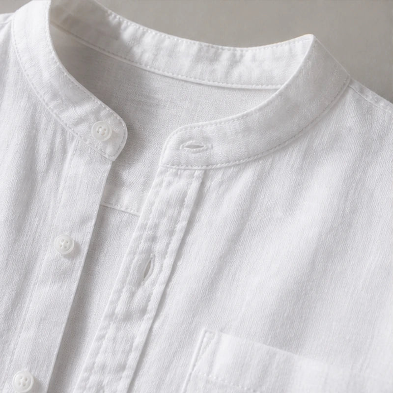 Amalfi Linen Mandarin Collar Shirt - White - linen shirt - Hendlys - Image 3