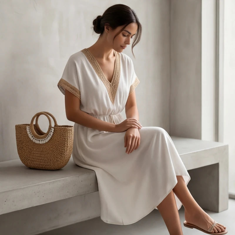 Comporta Lace Midi Dress - White - women's dress - Hendlys - Image 2