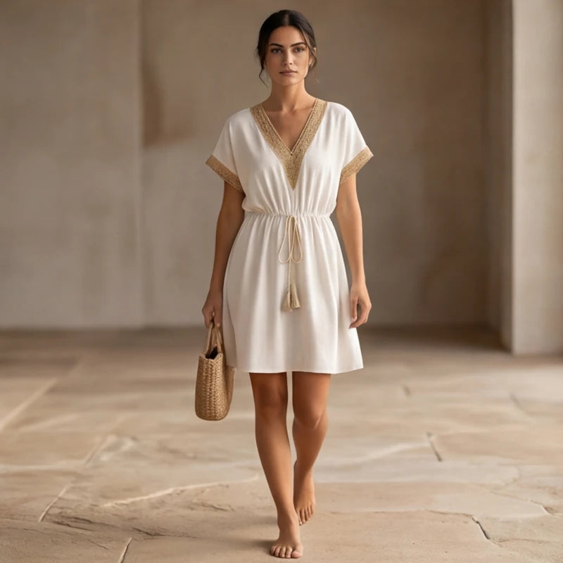 Comporta Lace Midi Dress - White - women's dress - Hendlys - Image 1