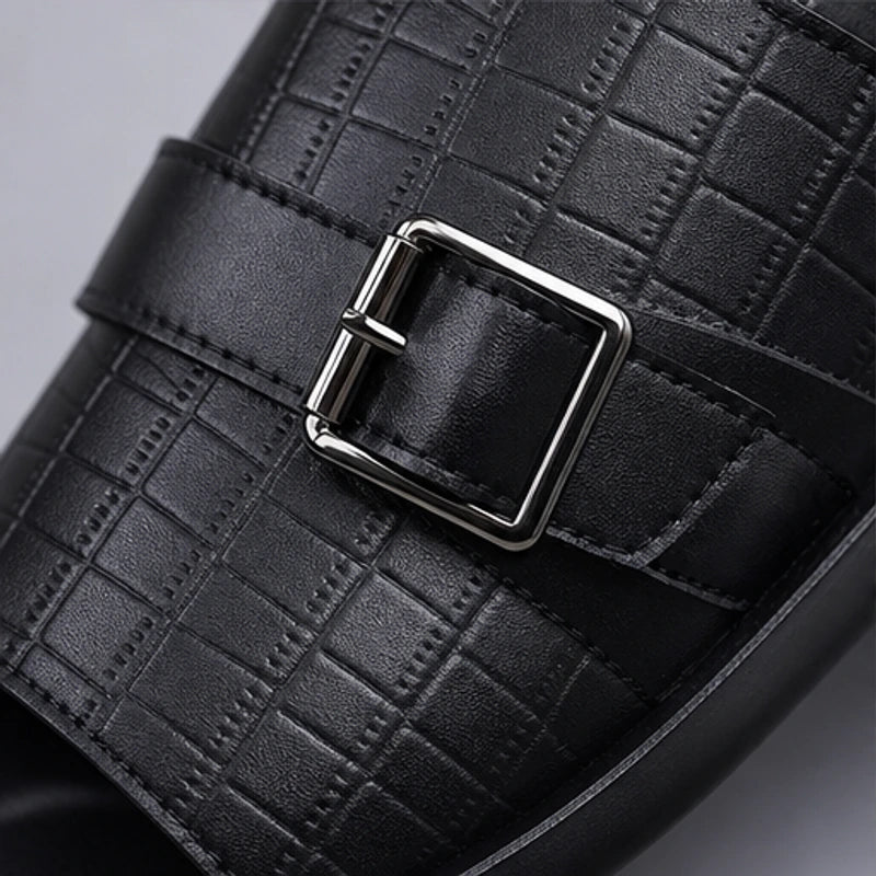 Mariner Croc-Embossed Leather Sandal - Black - open toe - Hendlys - Image 6
