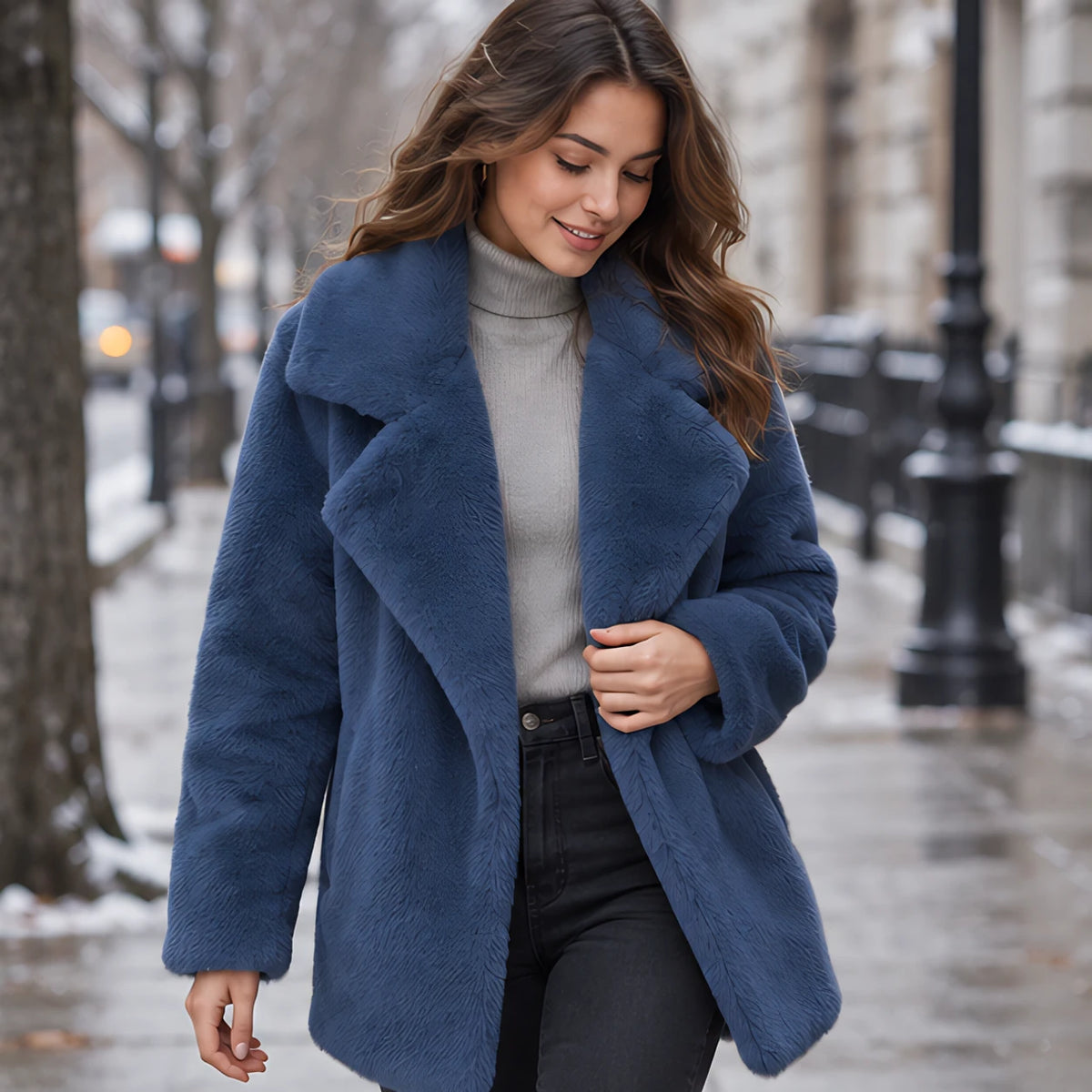 Adela Women's Oversized-Lapel Fur Coat - Blue - Women > Jacket - Hendlys - Image 2