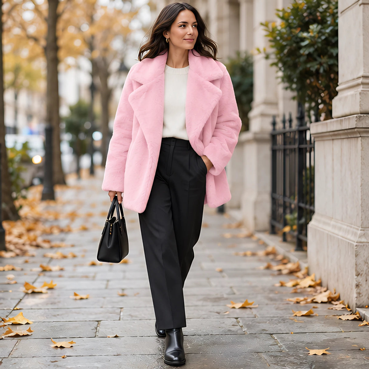 Adela Women's Oversized-Lapel Fur Coat - Pink - Women's Clothing > Outerwear > Fur Coats - Hendlys - Image 4