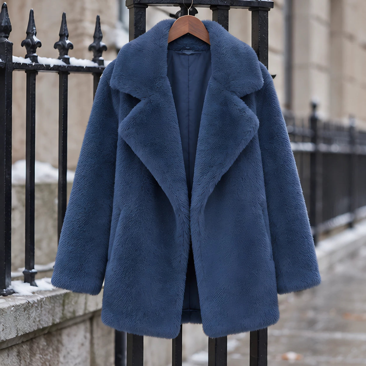 Adela Women's Oversized-Lapel Fur Coat - Blue - female - Hendlys - Image 3