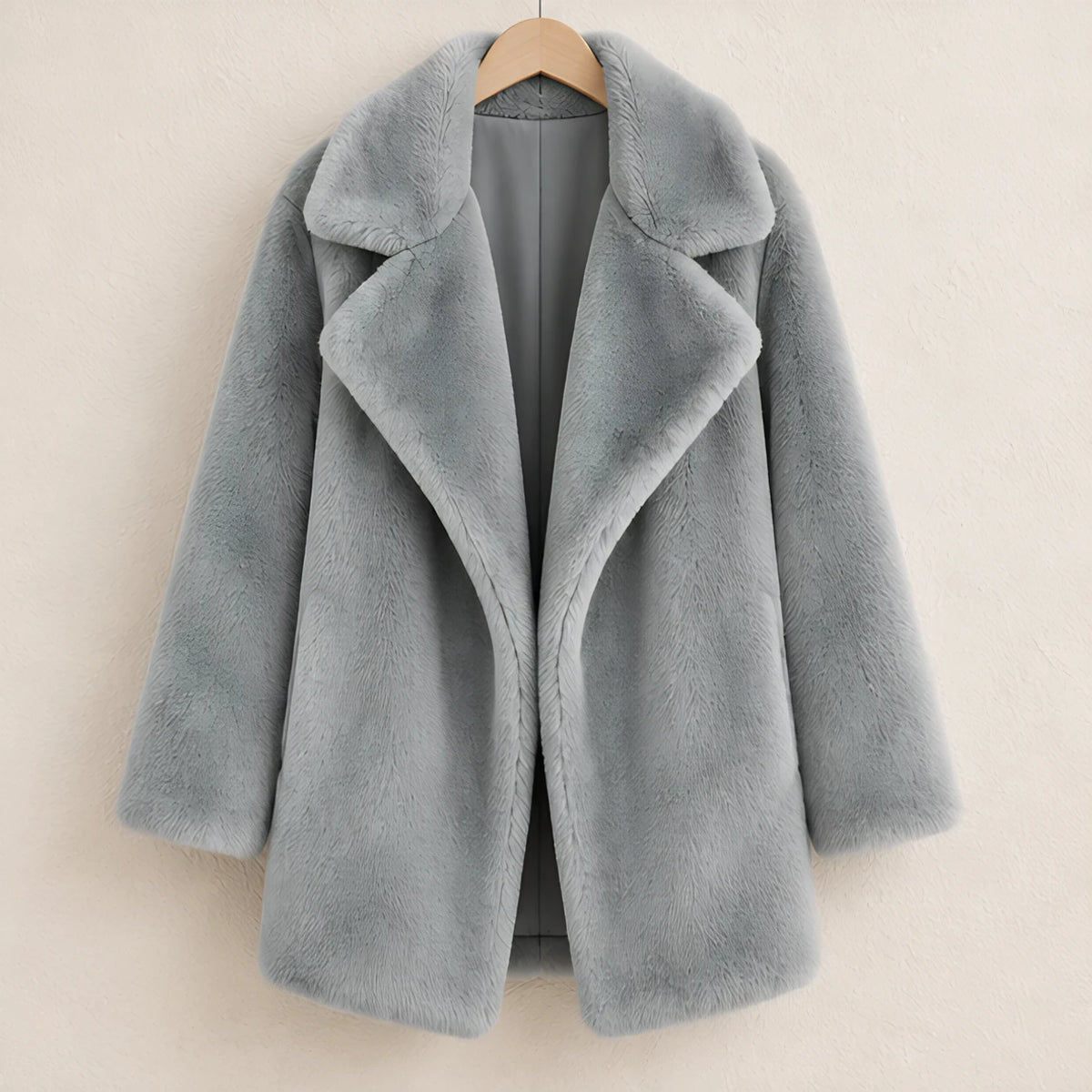 Adela Women's Oversized-Lapel Fur Coat - Gray - fur coat - Hendlys - Image 7