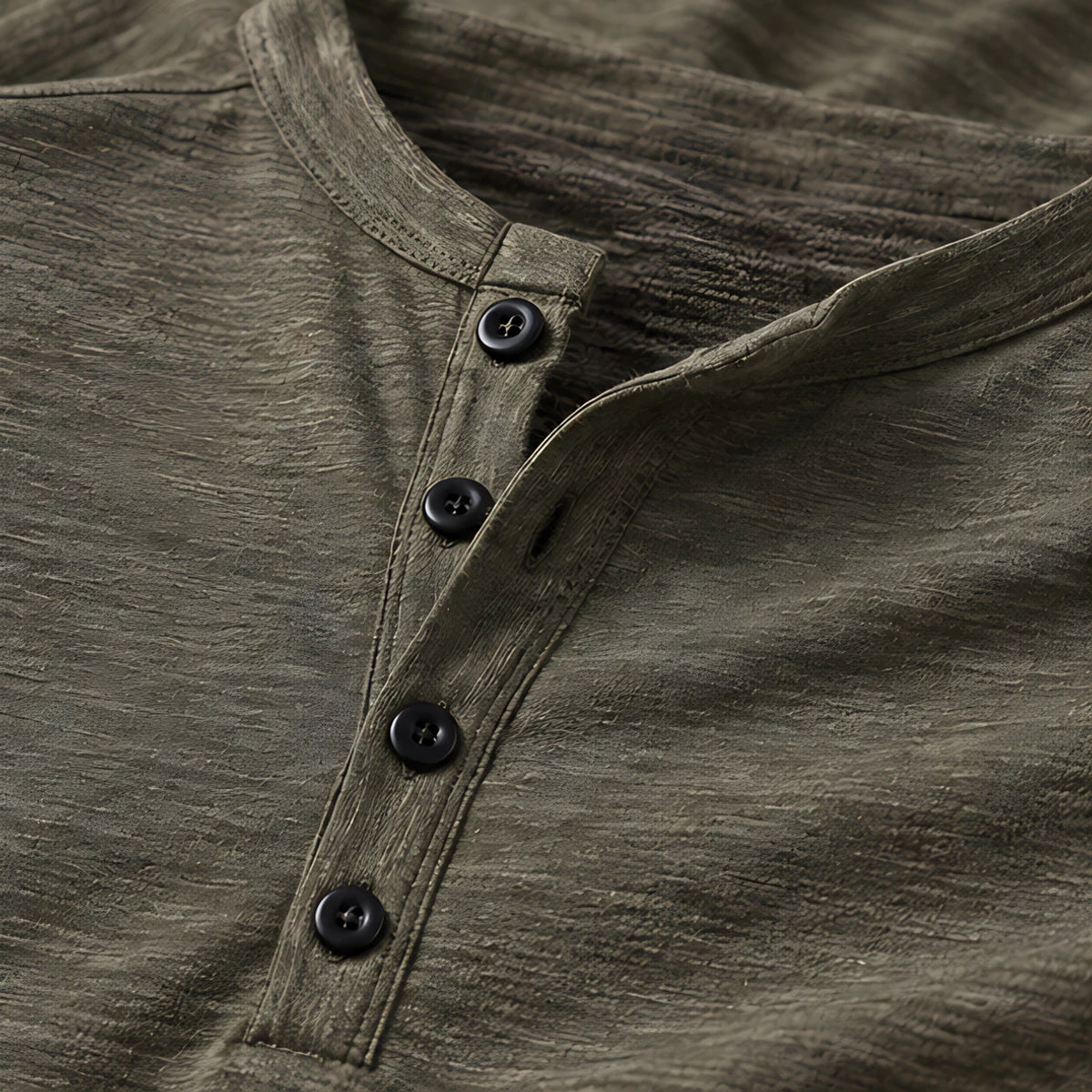 Ainsworth Men's Long Sleeve Henley Shirt - Army Green - male - Hendlys - Image 4