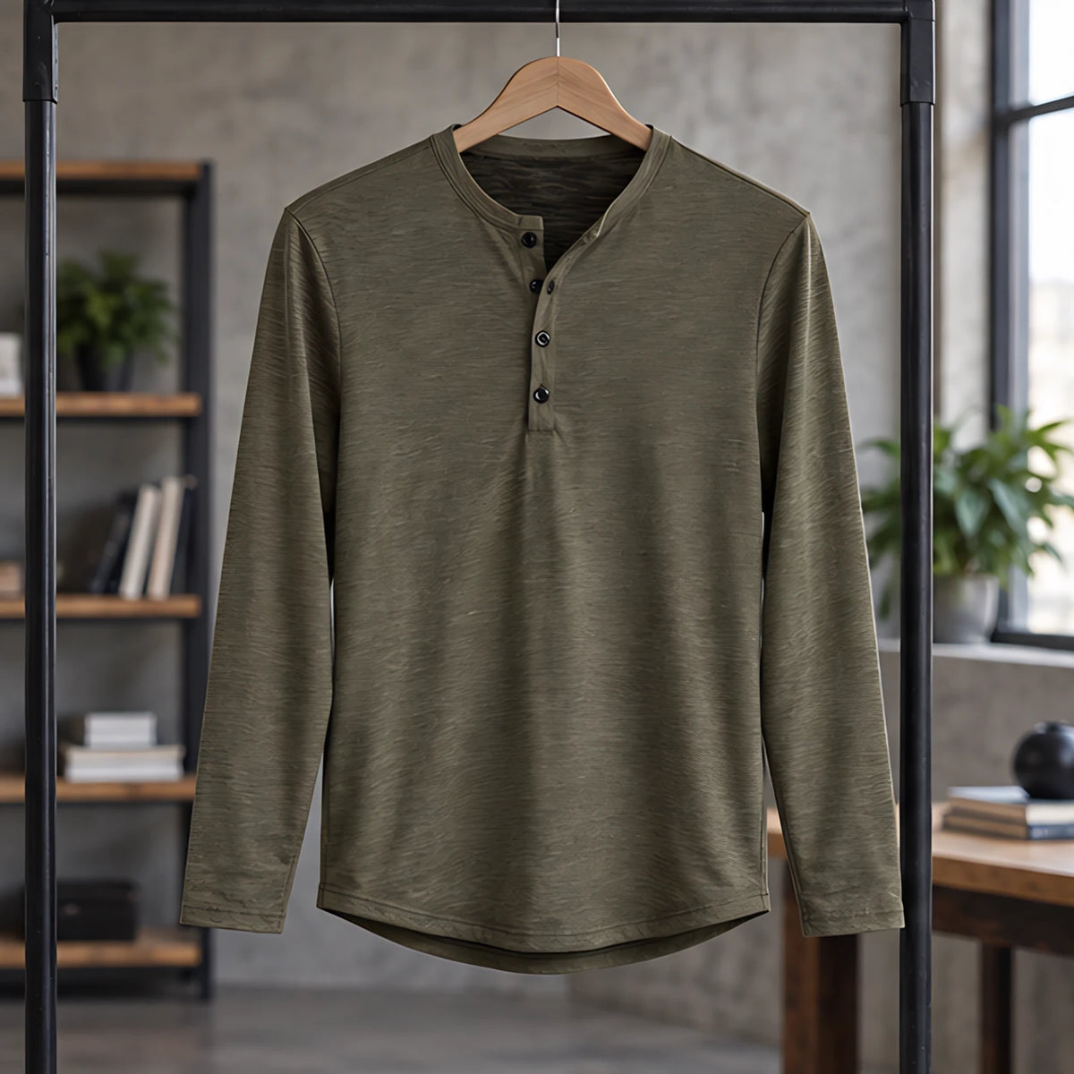 Ainsworth Men's Long Sleeve Henley Shirt - Army Green - Men's Clothing > Shirts > Henley Shirts - Hendlys - Image 3