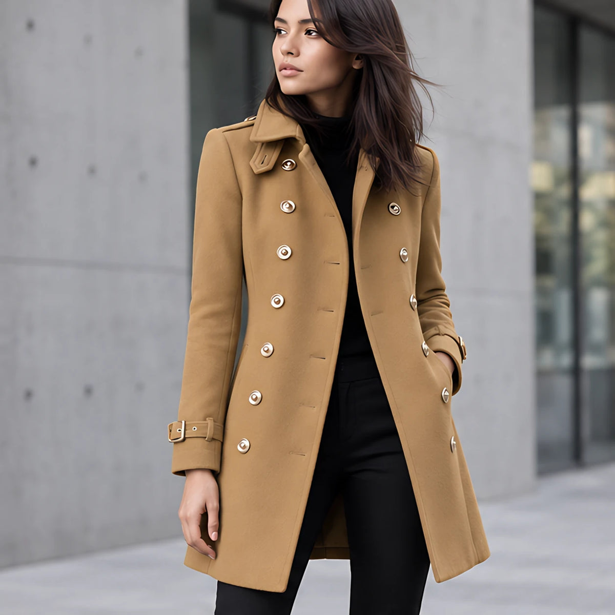 Alessandra Women's Double-Breasted Military Coat - Khaki - Women's Clothing > Outerwear > Coats - Hendlys - Image 1