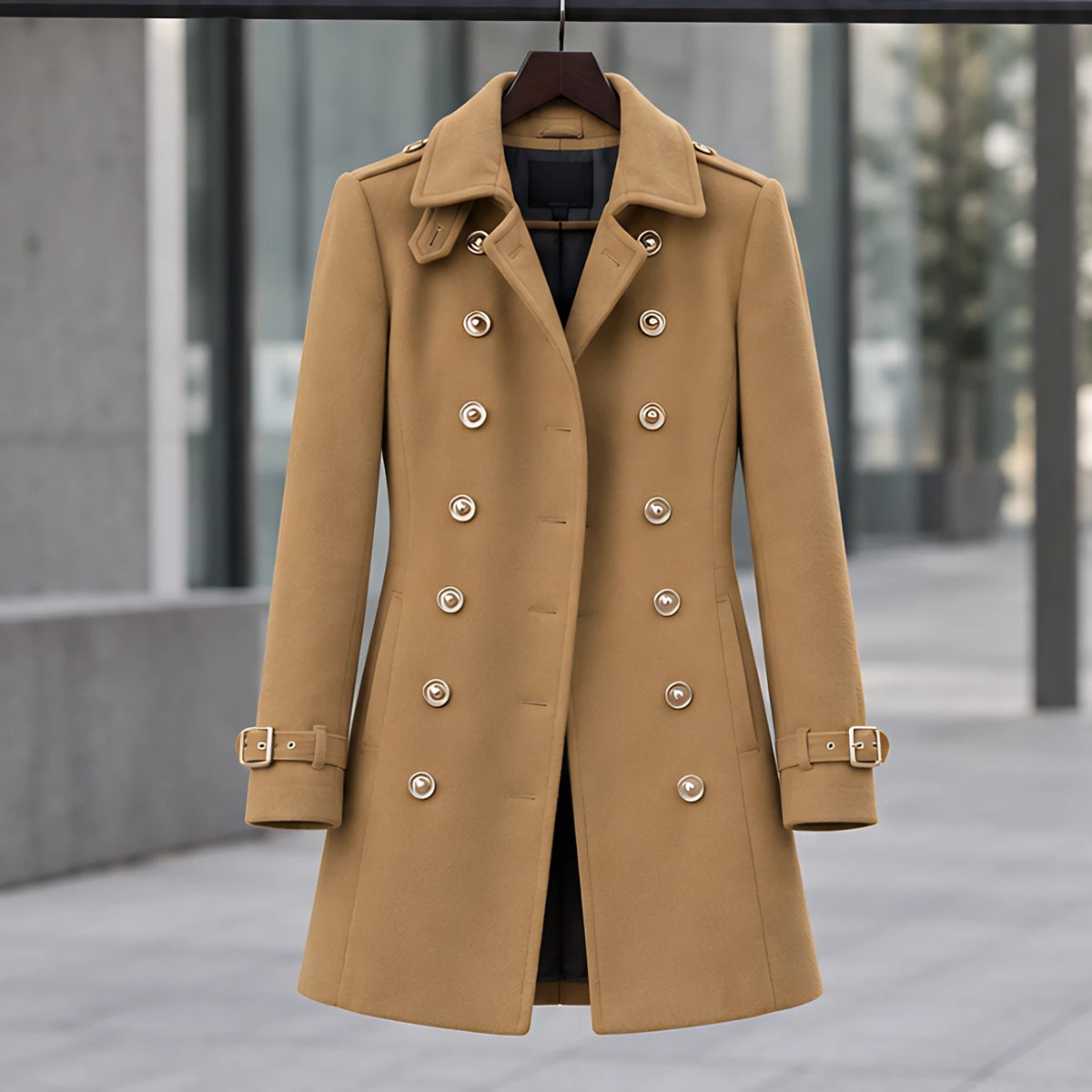 Alessandra Women's Double-Breasted Military Coat - Khaki - 23 sept - Hendlys - Image 2