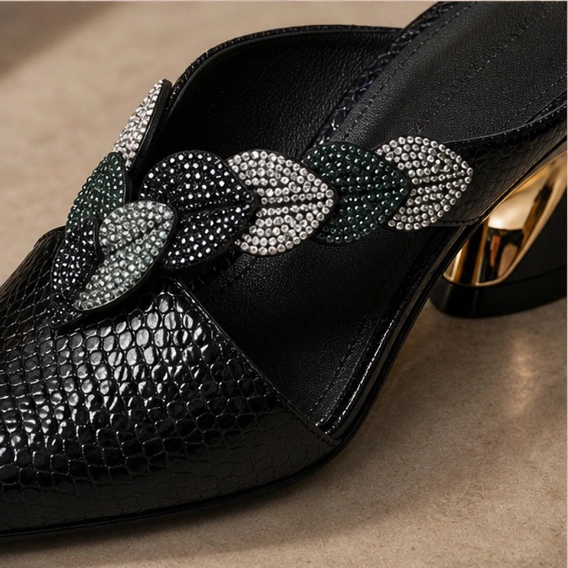 Alina Crystal Strap Mule - Black - crystal strap heels - Hendlys - Image 3
