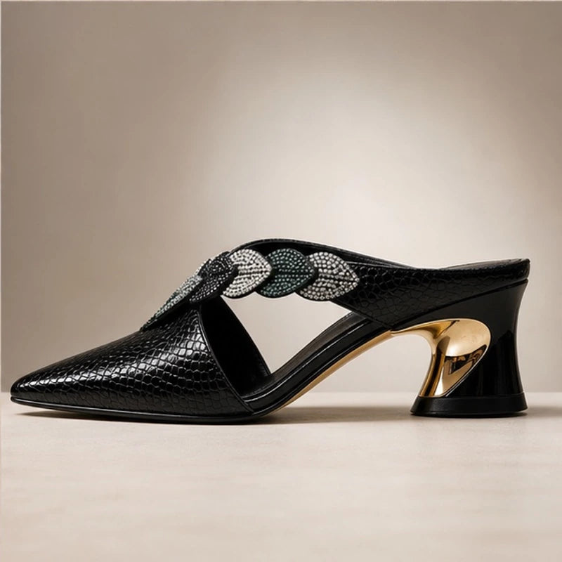 Alina Crystal Strap Mule - Black - evening shoes - Hendlys - Image 4