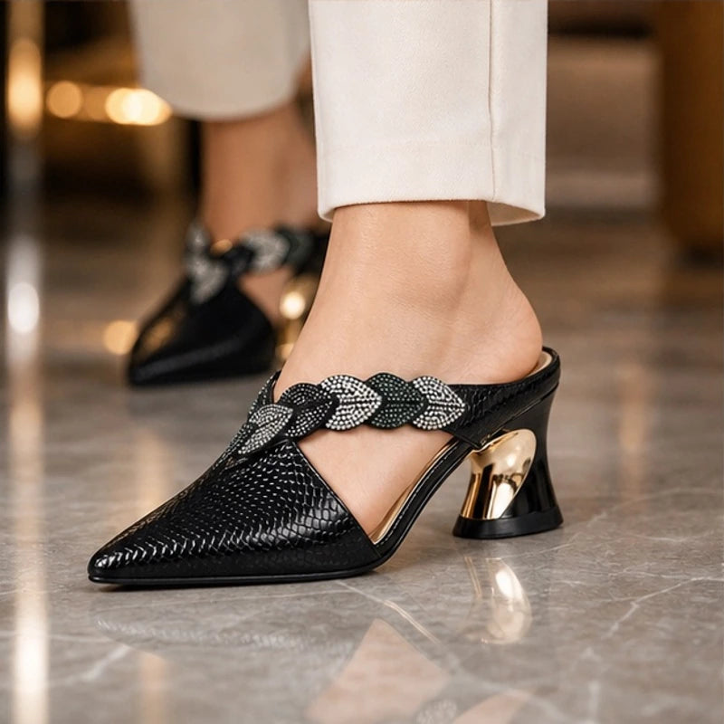 Alina Crystal Strap Mule - Black - Shoes - Hendlys - Image 1