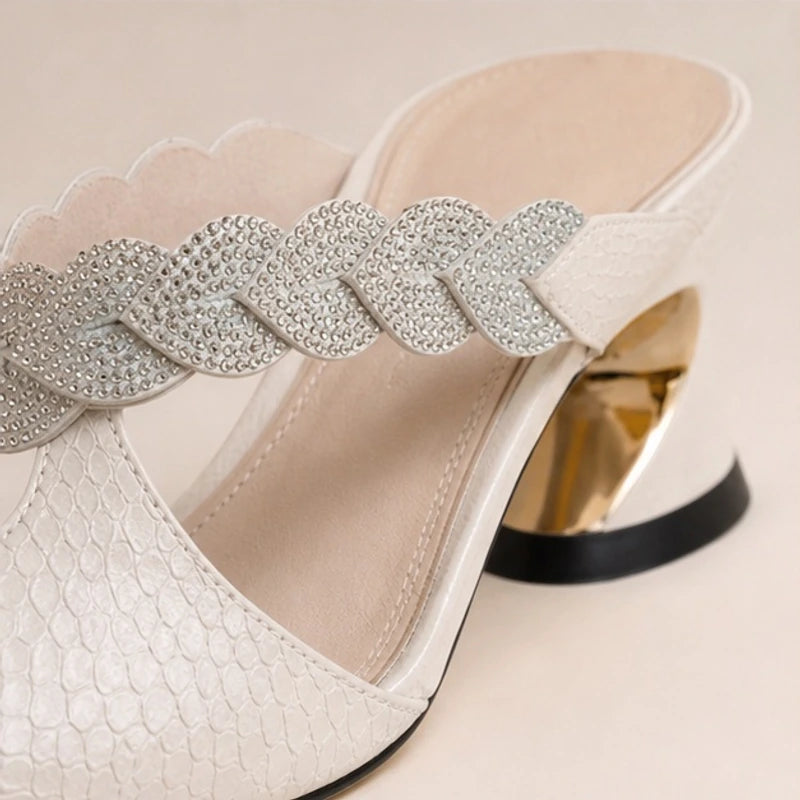 Alina Crystal Strap Mule - White - crystal strap heels - Hendlys - Image 3
