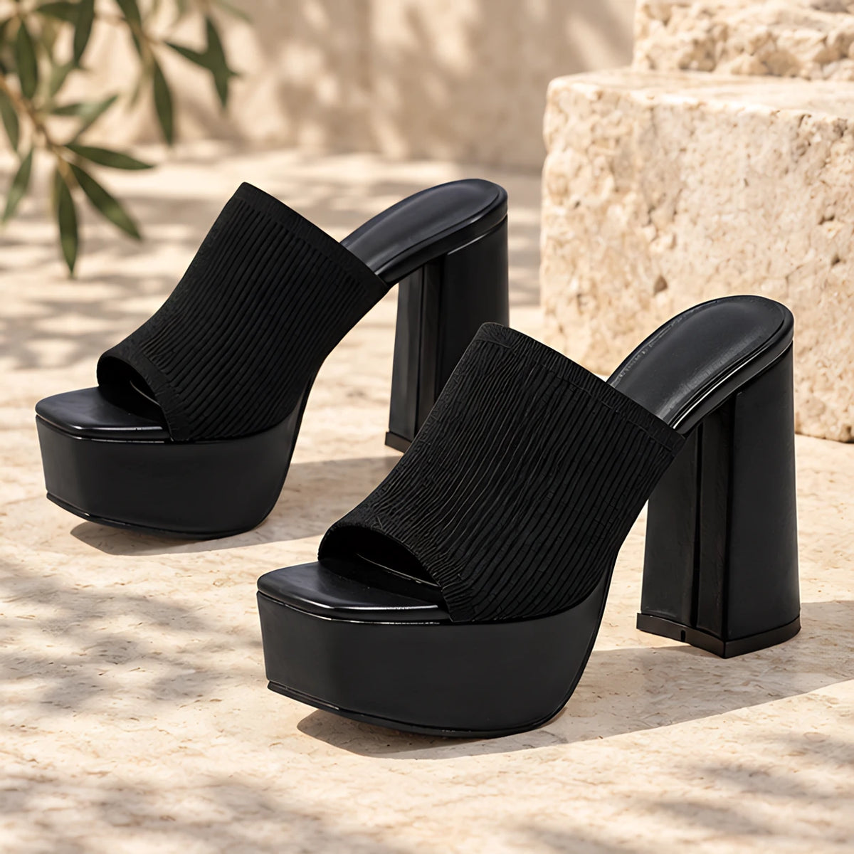 Amabel Women's Open-Toe Platform Sandals - Black - heels - Hendlys - Image 2
