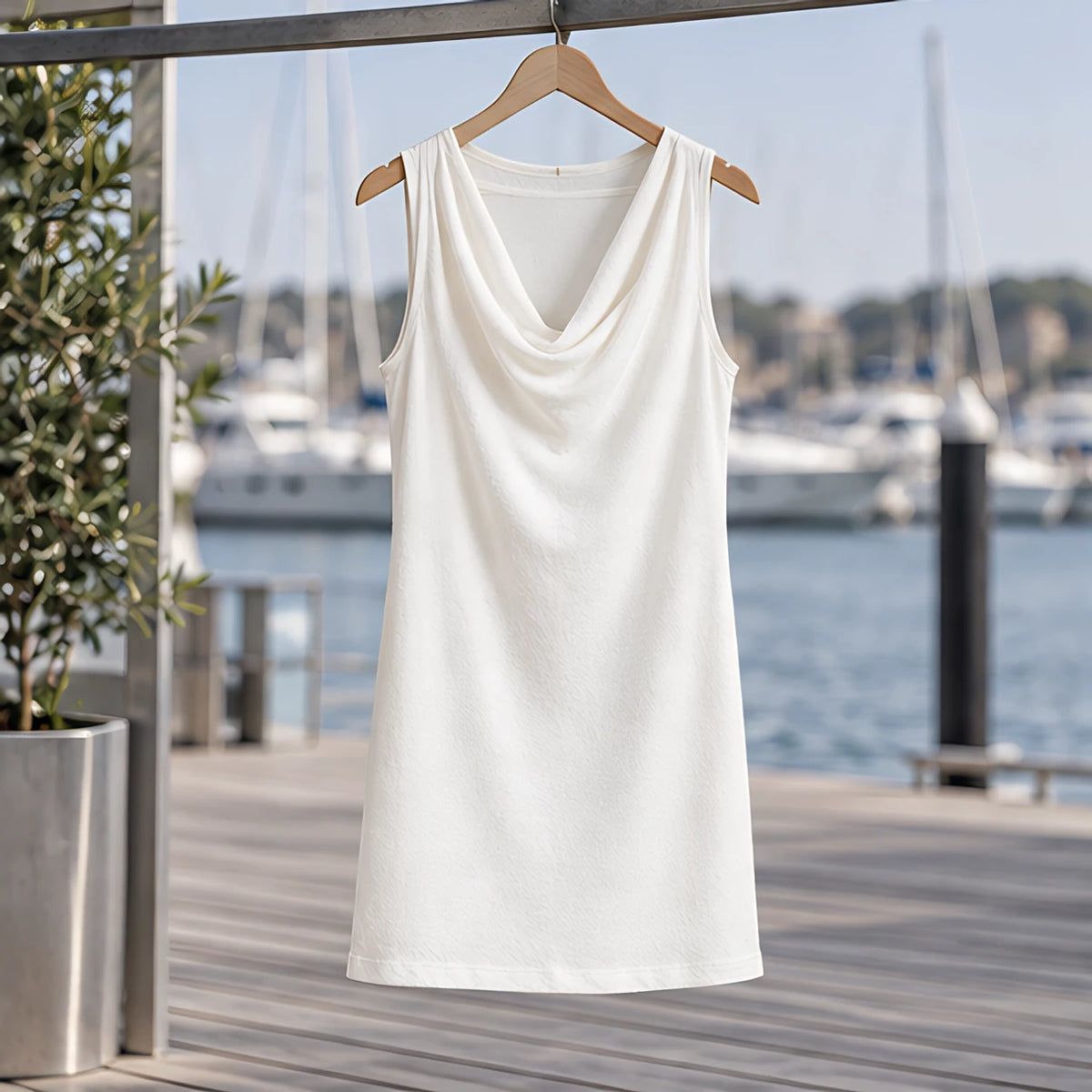 Amandra Women's Pocketed Sleeveless Slim Fit Dress - Ivory White - CLO-DRESS-MINI - Hendlys - Image 3
