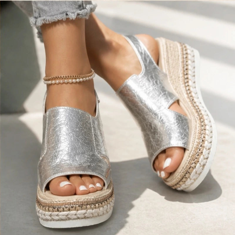 Amara Metallic Cushioned Wedge Sandals - Silver - Women's Footwear > Sandals > Wedge Sandals - Hendlys - Image 3
