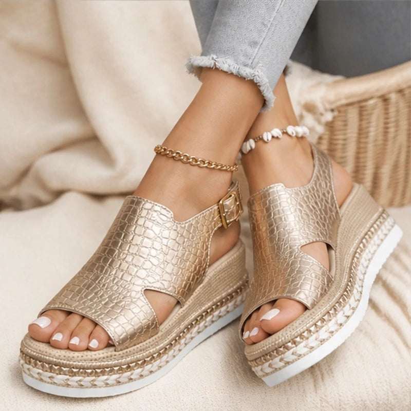 Amara Metallic Cushioned Wedge Sandals - Gold - Shoes - Hendlys - Image 2