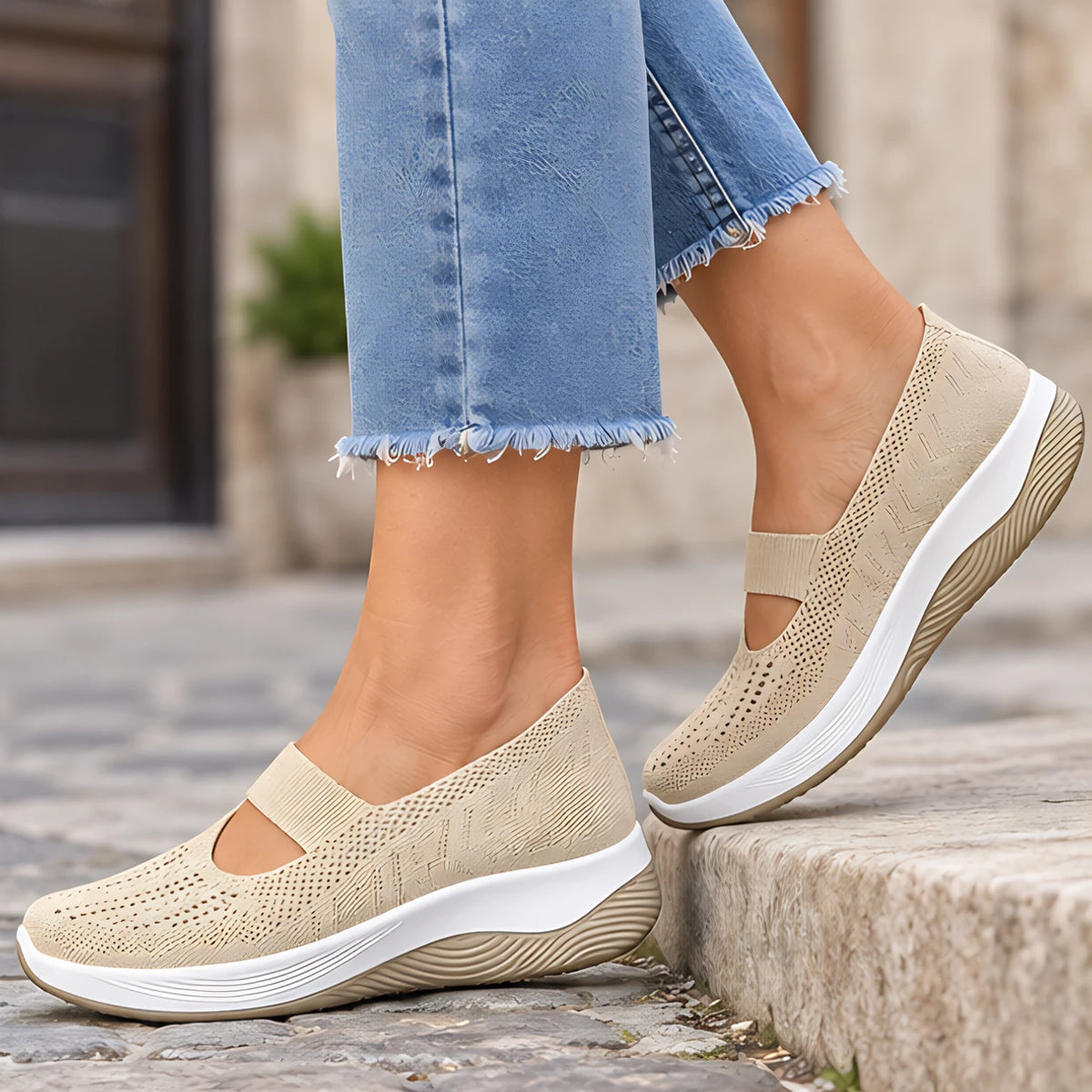 Amara Women's Orthopedic Slip-On Sneakers - Beige - Shoes - Hendlys - Image 2